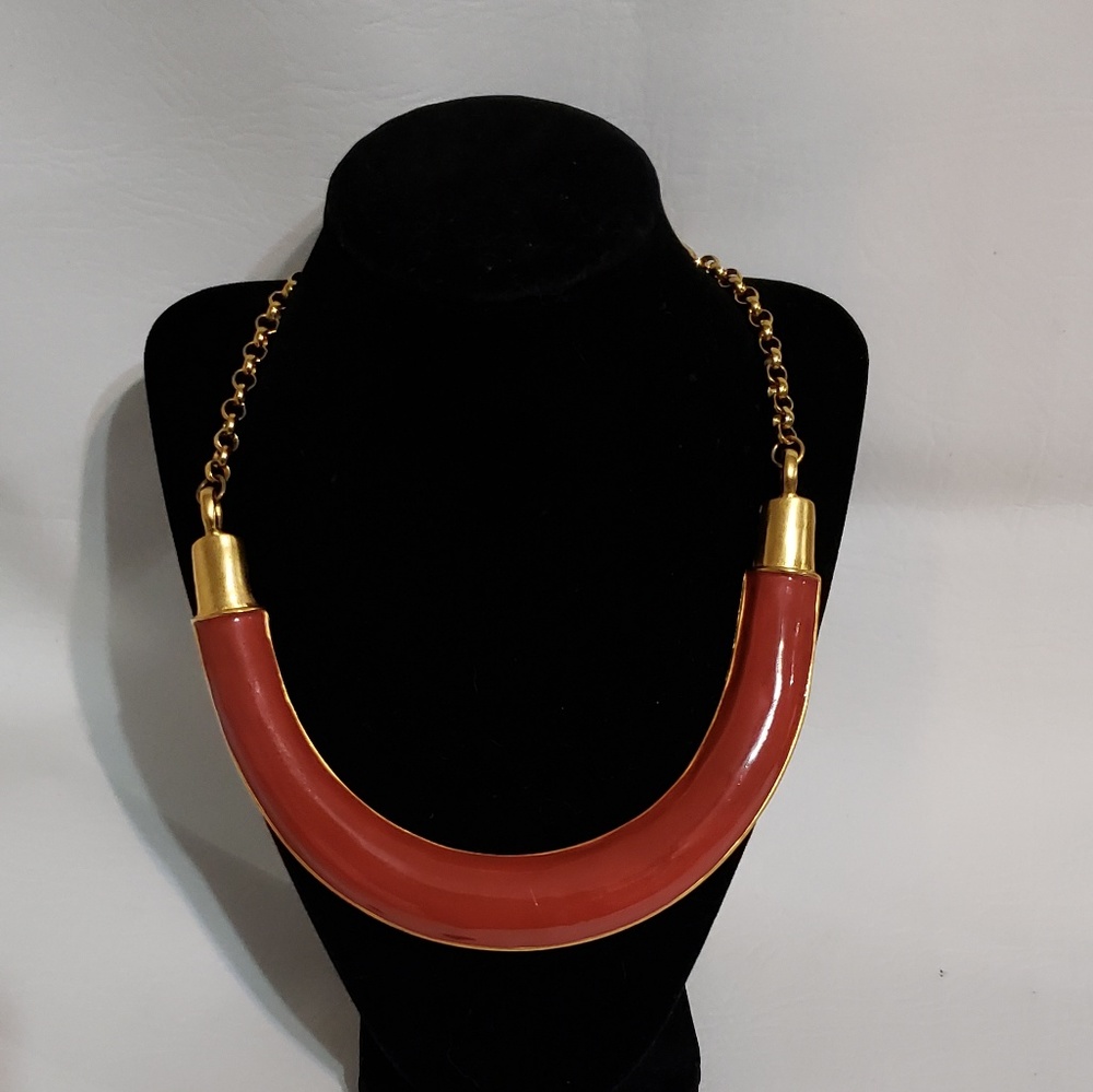 Kenneth Jay Lane enamel coral gold tone necklace